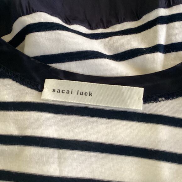 Sacai Luck White Navy Cotton Striped Tank Dress Cupro Skirt 3 L - Picture 9 of 12